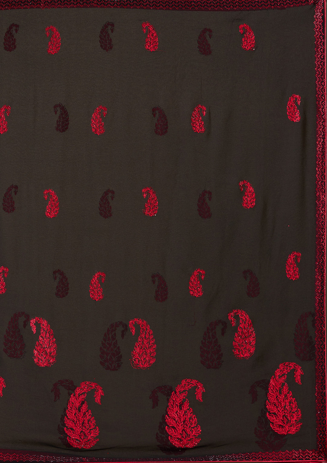 Black Threadwork Georgette Saree