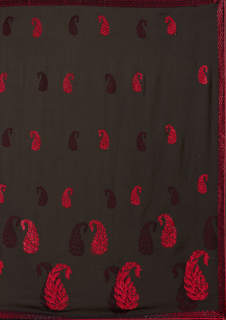 Black Threadwork Georgette Saree