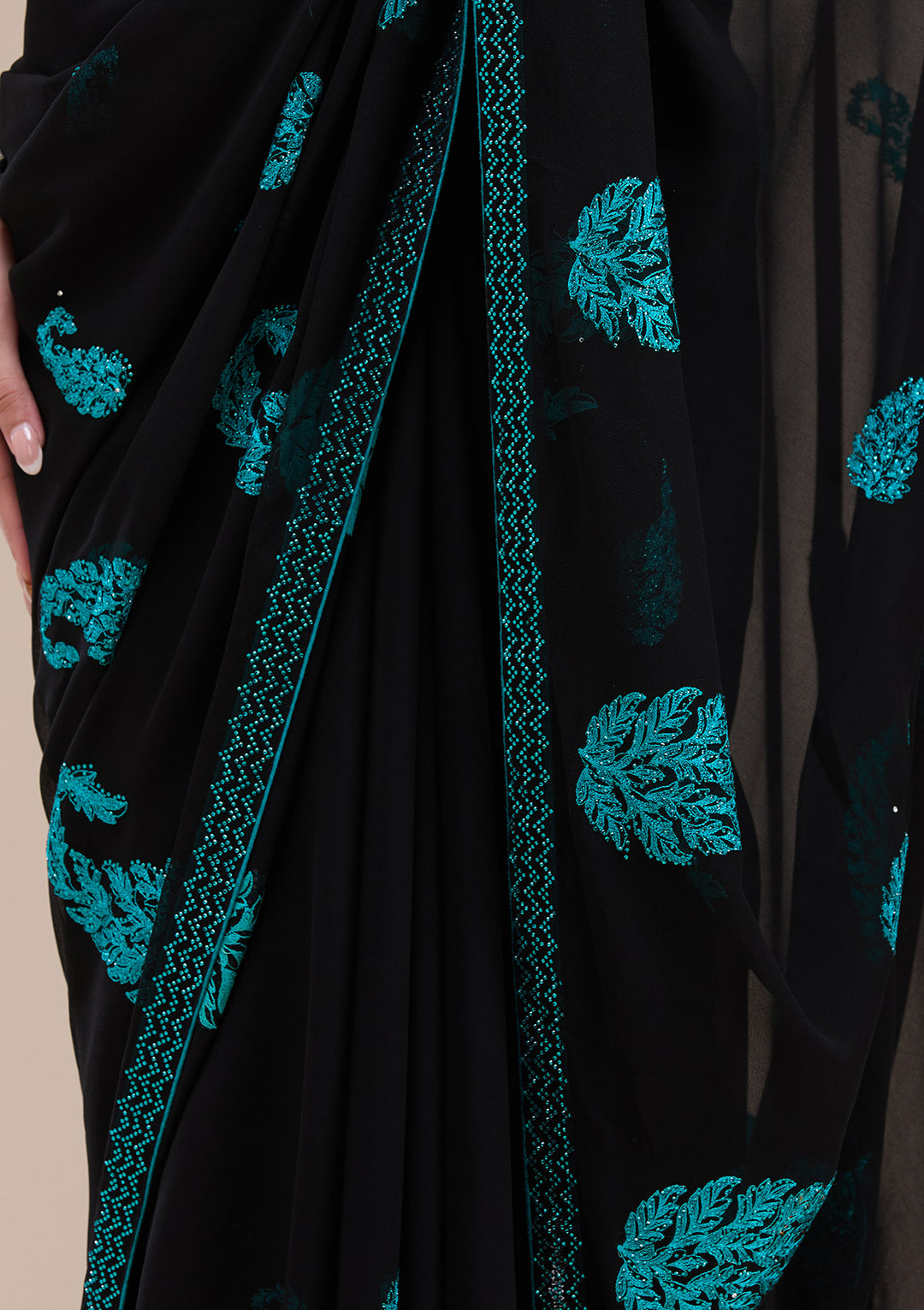 Black Threadwork Georgette Saree
