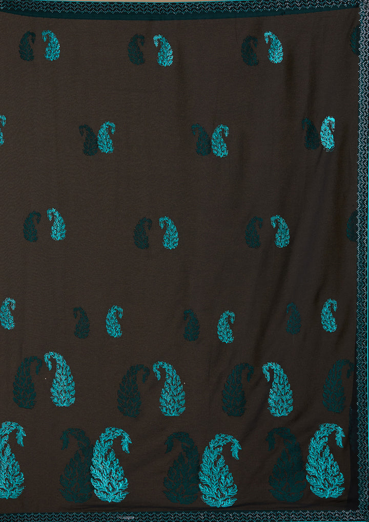 Black Threadwork Georgette Saree