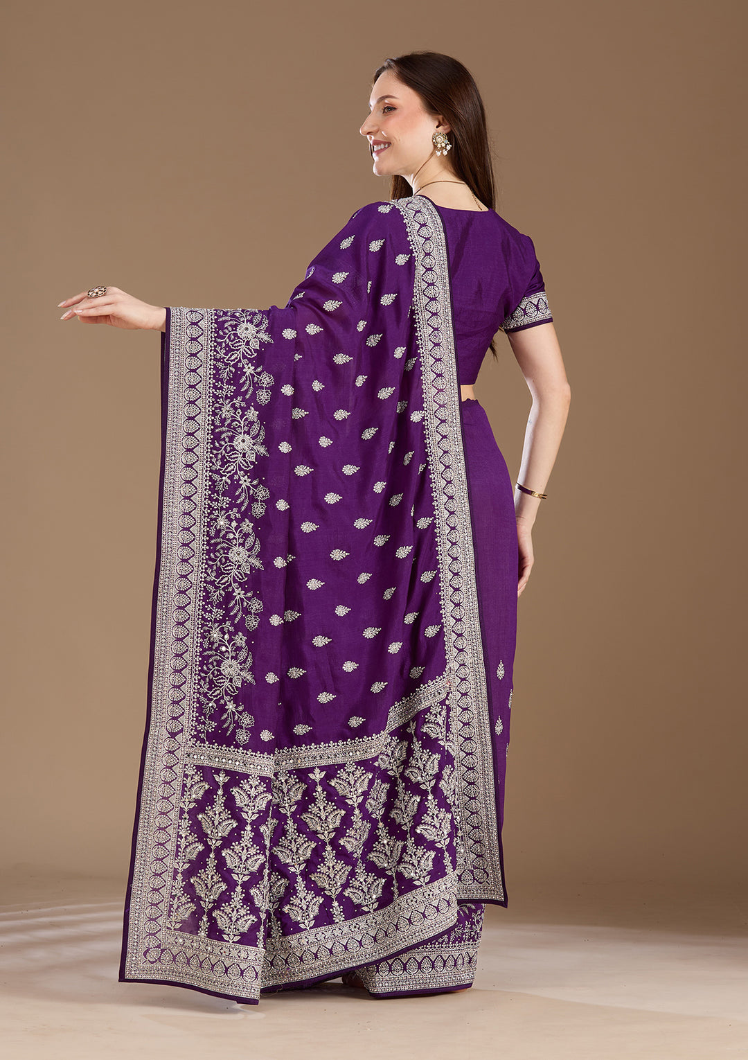 Purple Zariwork (Silver) Soft Raw Silk Saree