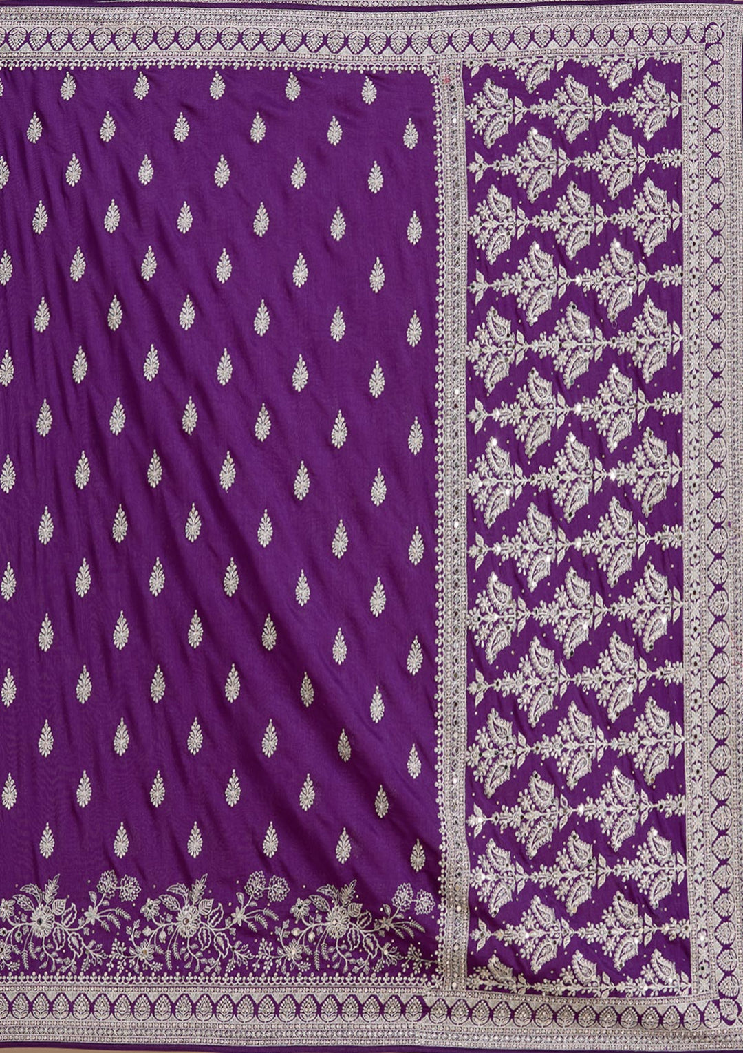 Purple Zariwork (Silver) Soft Raw Silk Saree