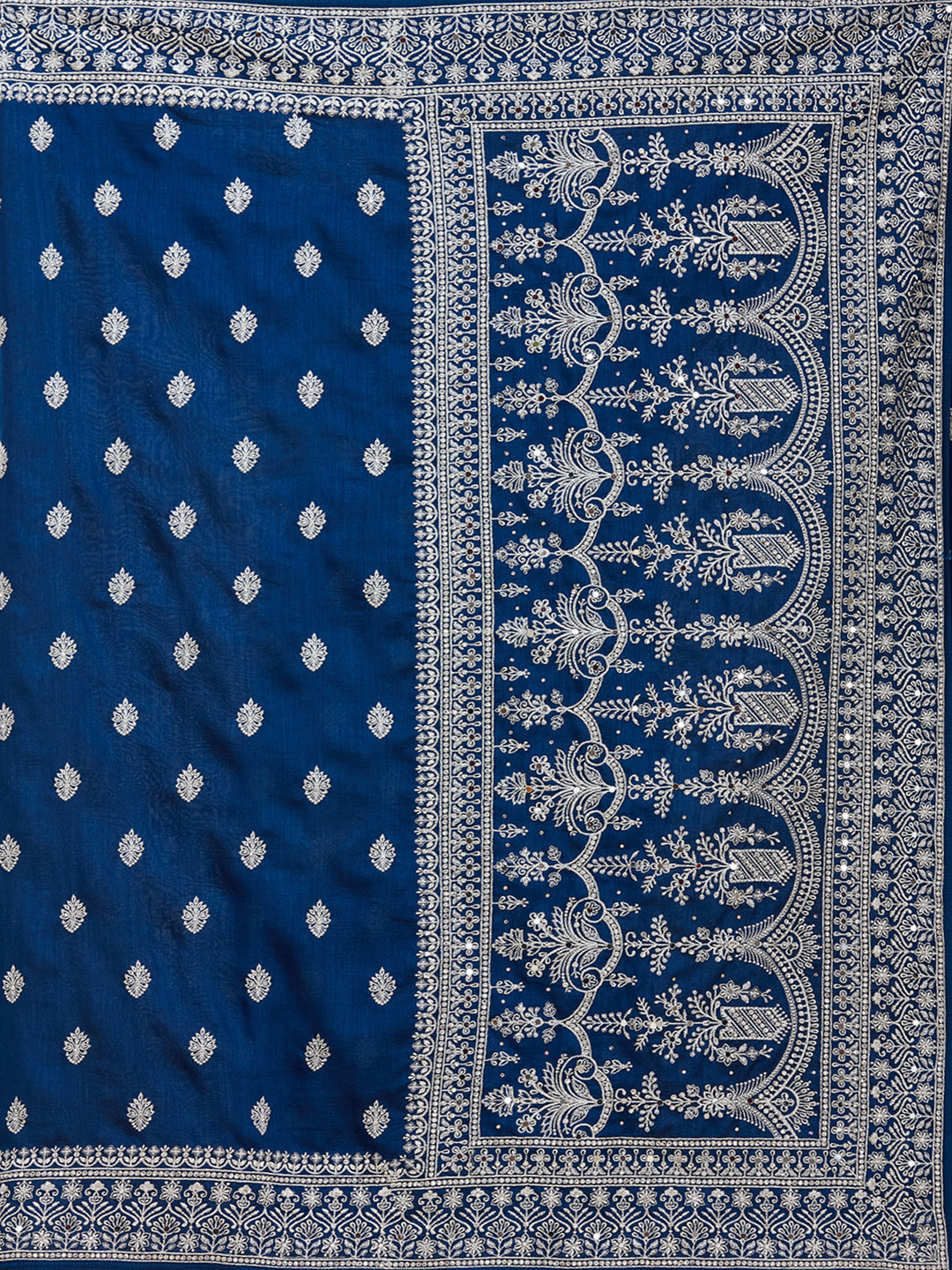 Peacock Blue Zariwork (Silver) Soft Raw Silk Saree