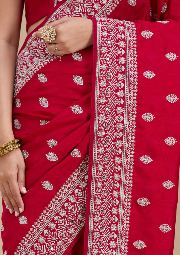 Rani Pink Zariwork (Silver) Soft Raw Silk Saree