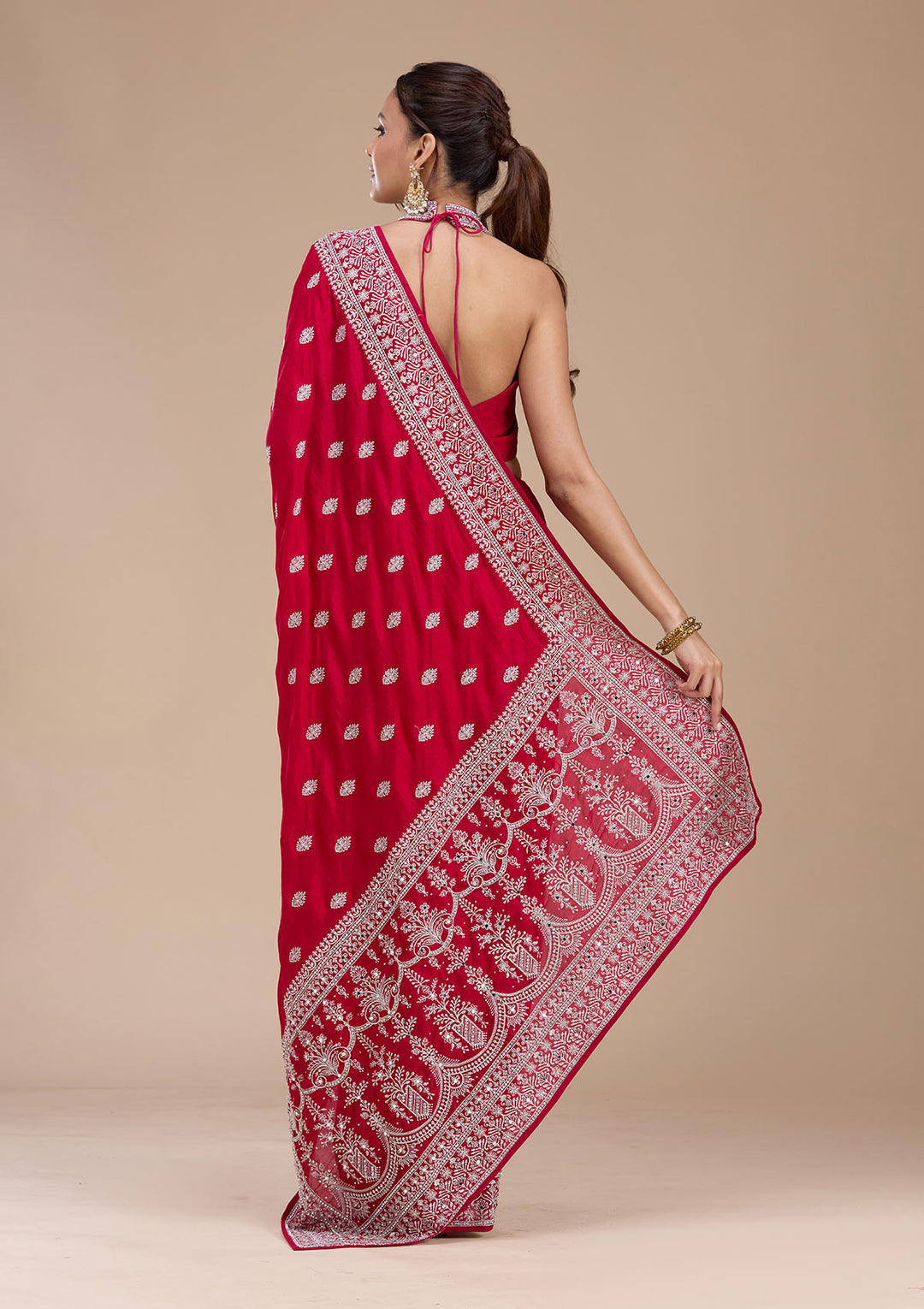 Rani Pink Zariwork (Silver) Soft Raw Silk Saree
