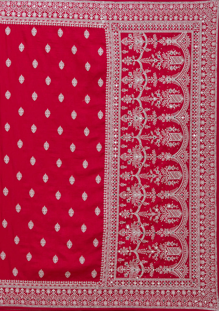 Rani Pink Zariwork (Silver) Soft Raw Silk Saree