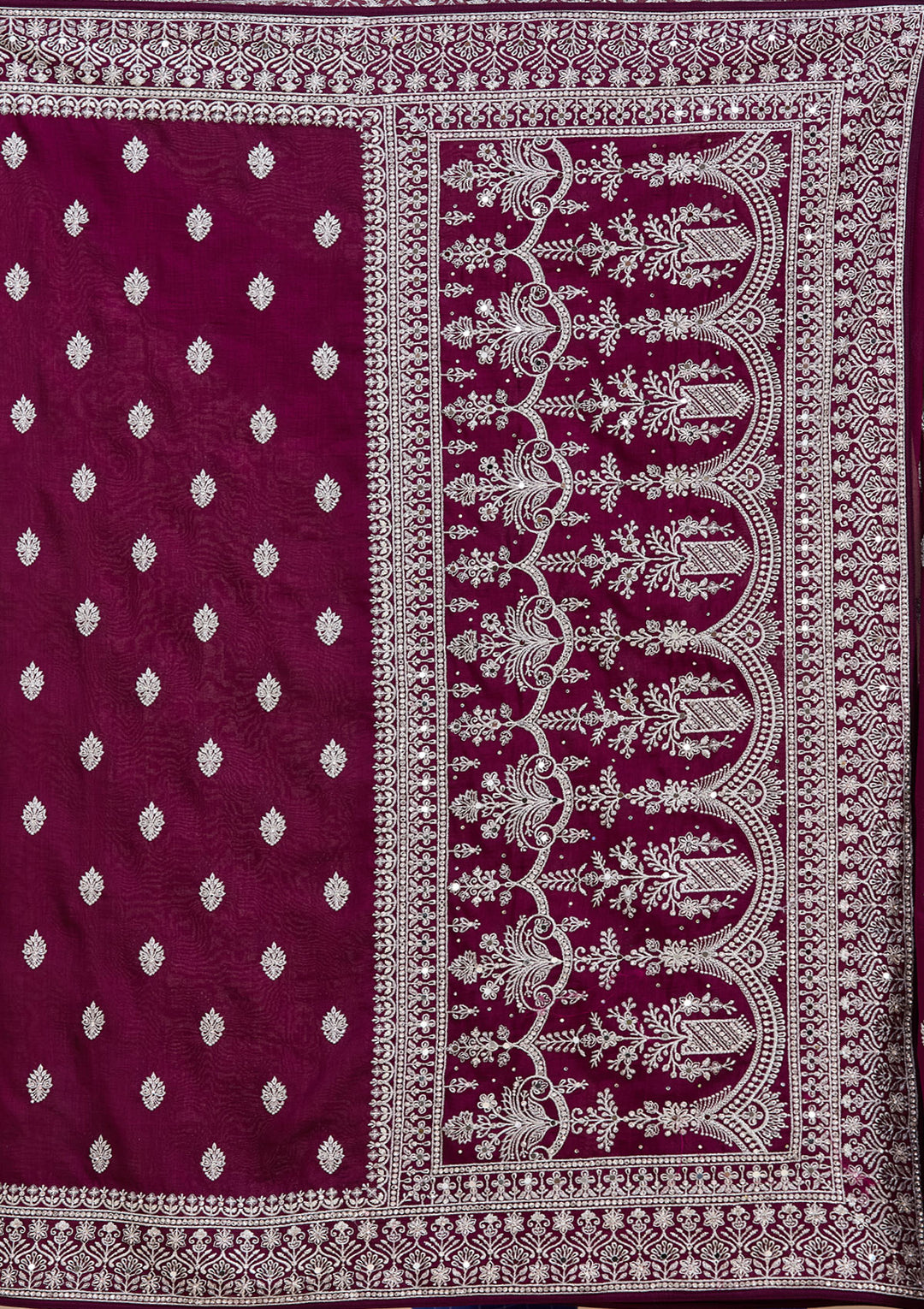 Wine Zariwork (Silver) Soft Raw Silk Saree