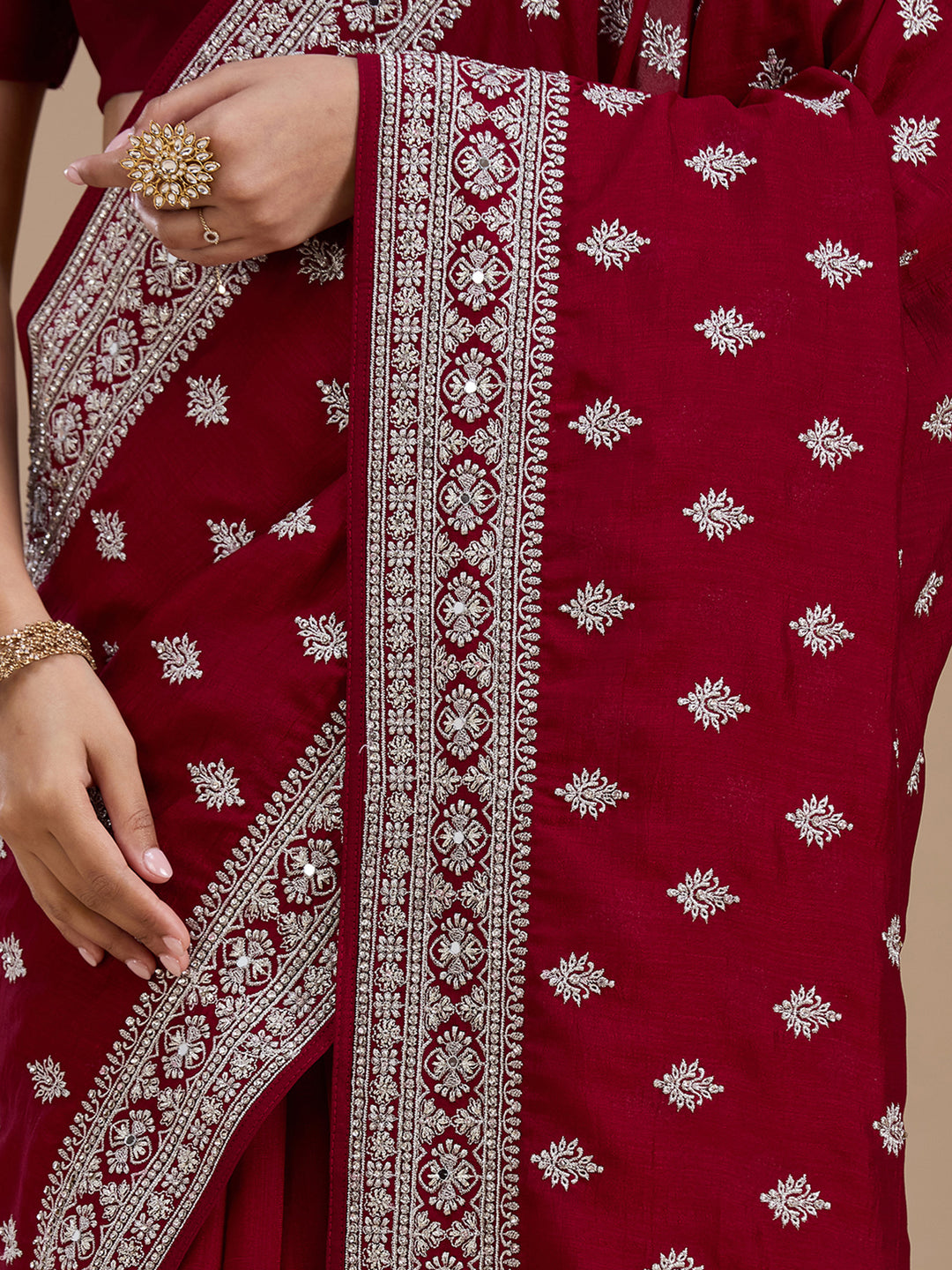 Maroon Zariwork (Silver) Soft Raw Silk Saree