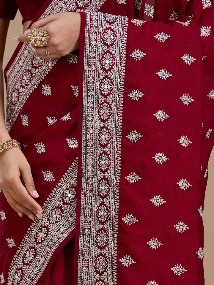 Maroon Zariwork (Silver) Soft Raw Silk Saree
