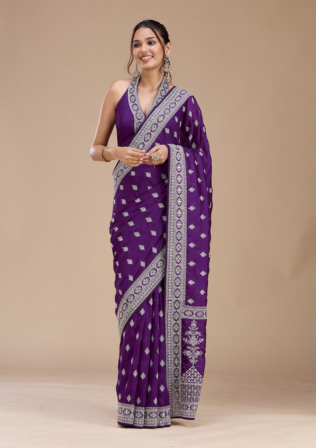 Purple Zariwork (Silver) Soft Raw Silk Saree