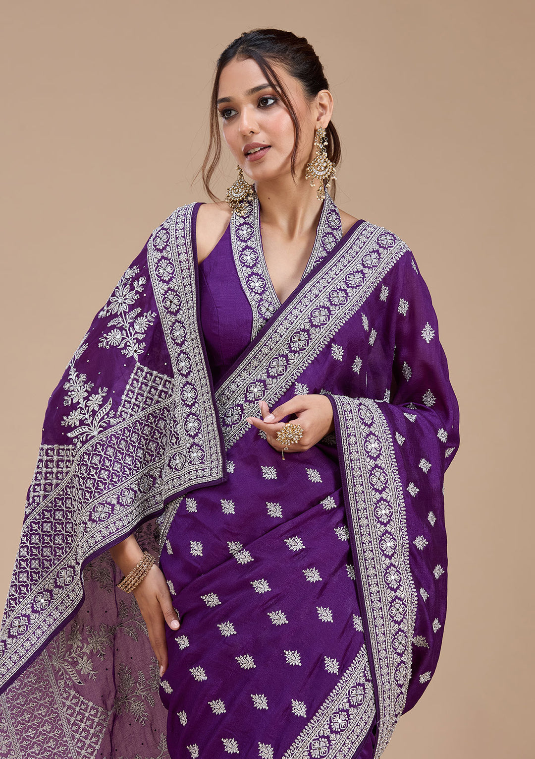 Purple Zariwork (Silver) Soft Raw Silk Saree