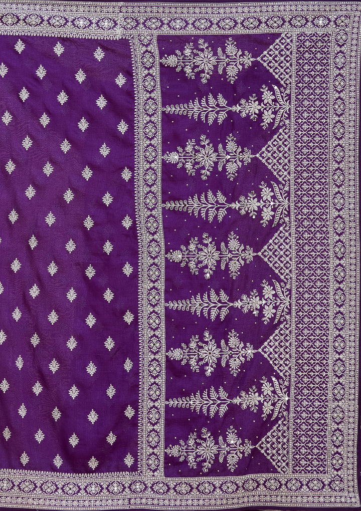 Purple Zariwork (Silver) Soft Raw Silk Saree