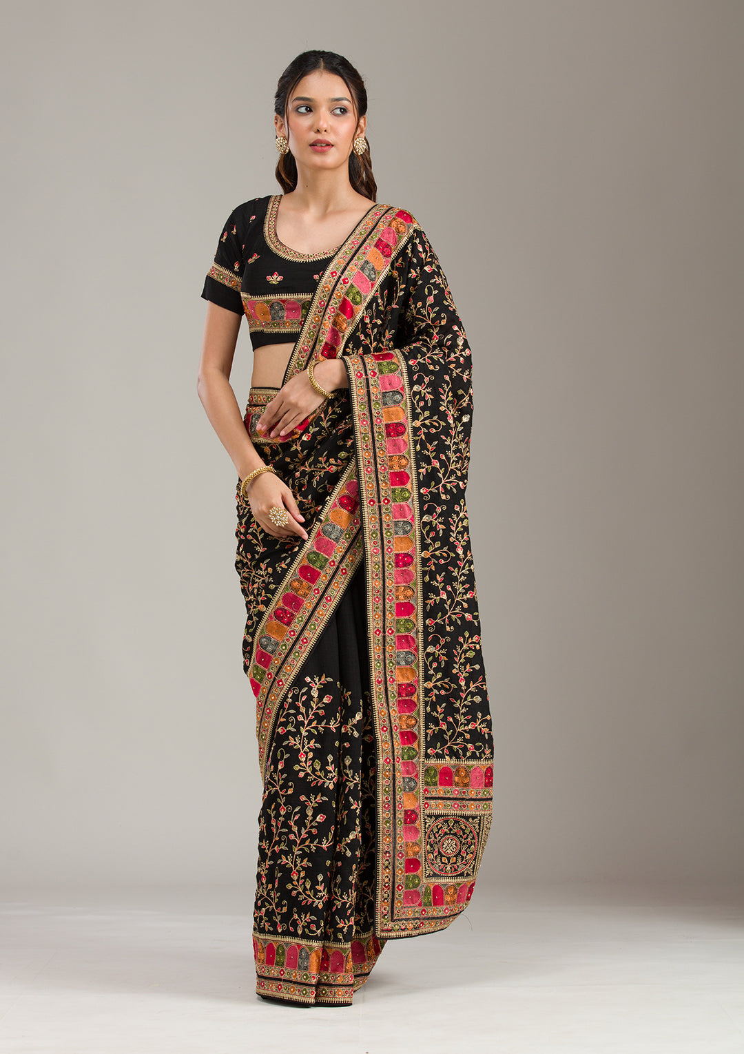 Black Threadwork Chiffon Saree