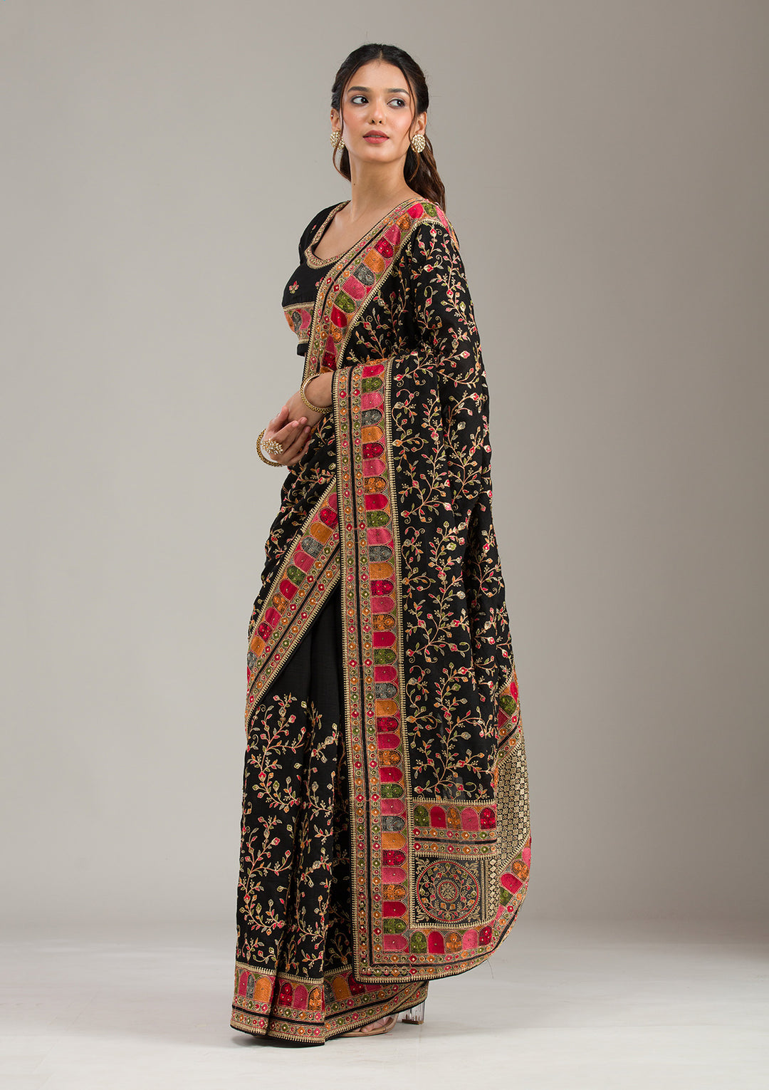 Black Threadwork Chiffon Saree