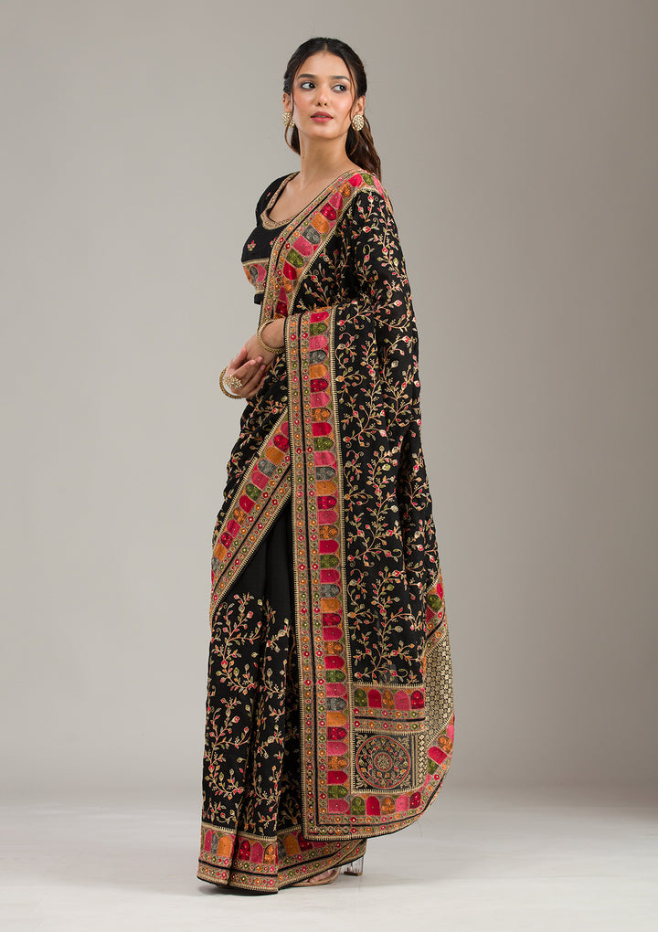 Black Threadwork Chiffon Saree