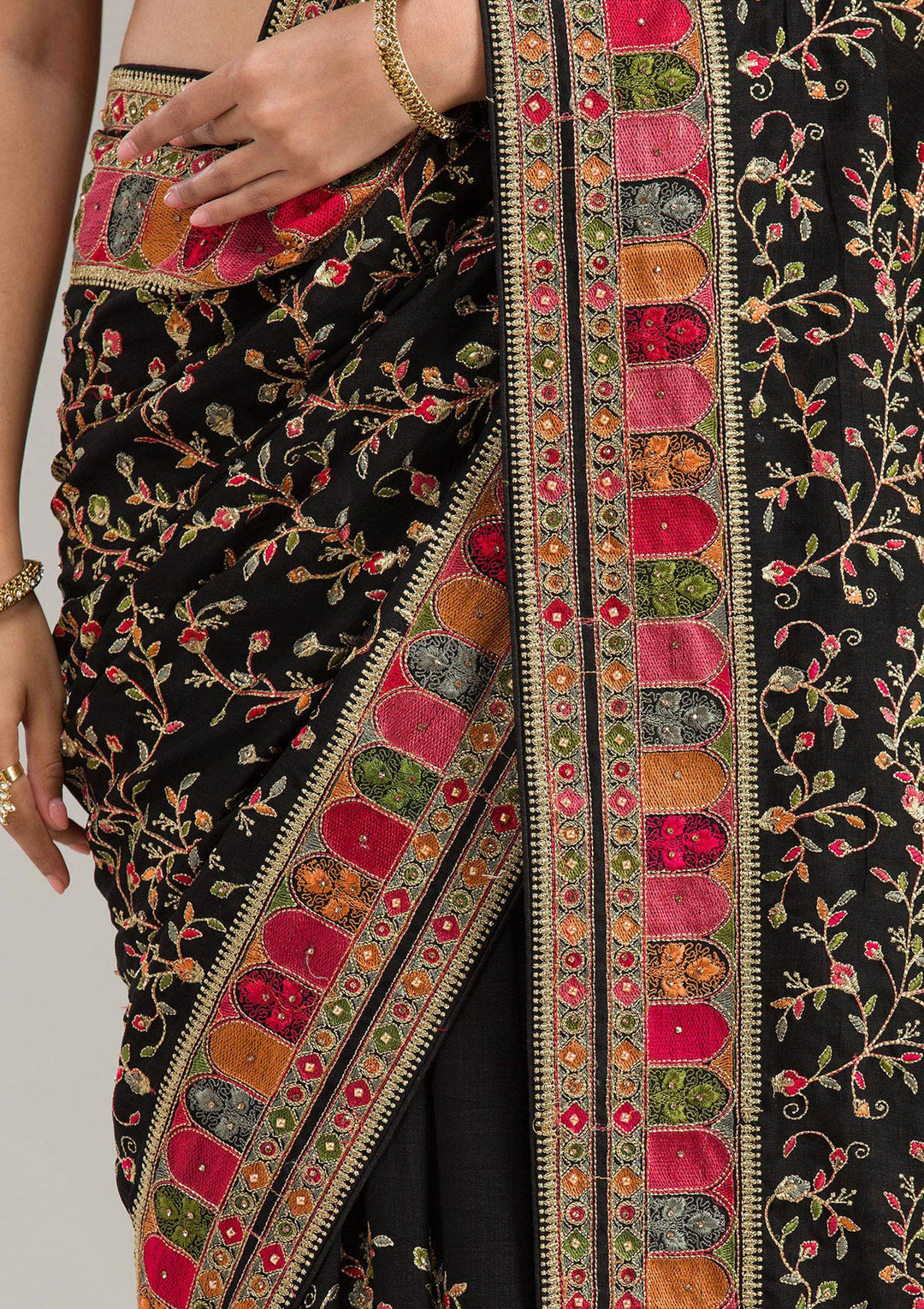 Black Threadwork Chiffon Saree