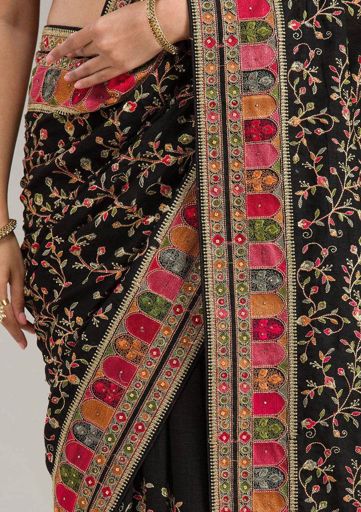 Black Threadwork Chiffon Saree