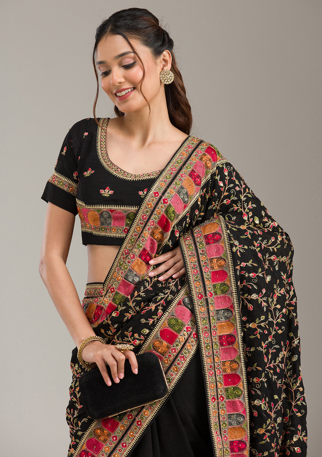 Black Threadwork Chiffon Saree