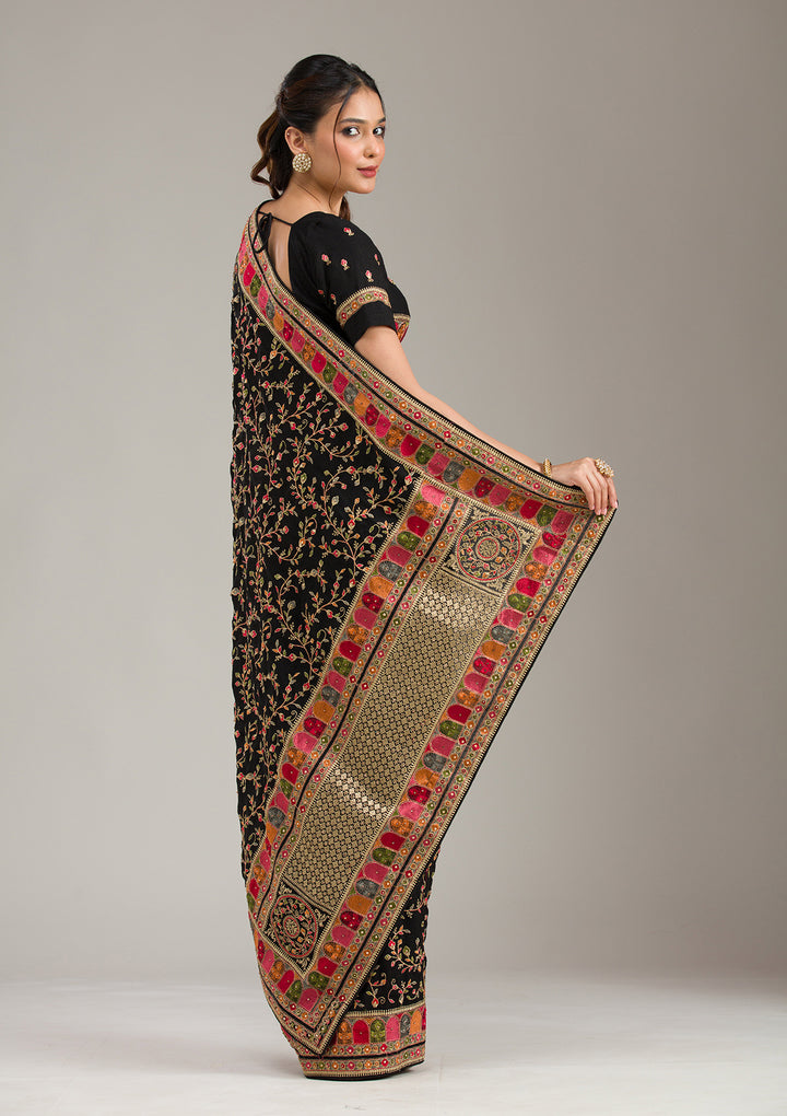 Black Threadwork Chiffon Saree