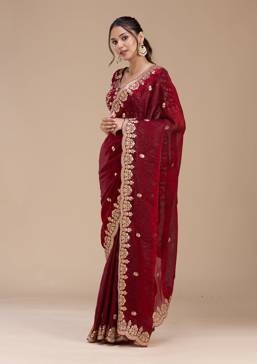 Maroon Gotapatti Tissue Saree