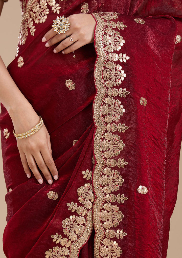 Maroon Gotapatti Tissue Saree