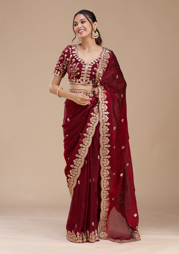 Maroon Gotapatti Tissue Saree