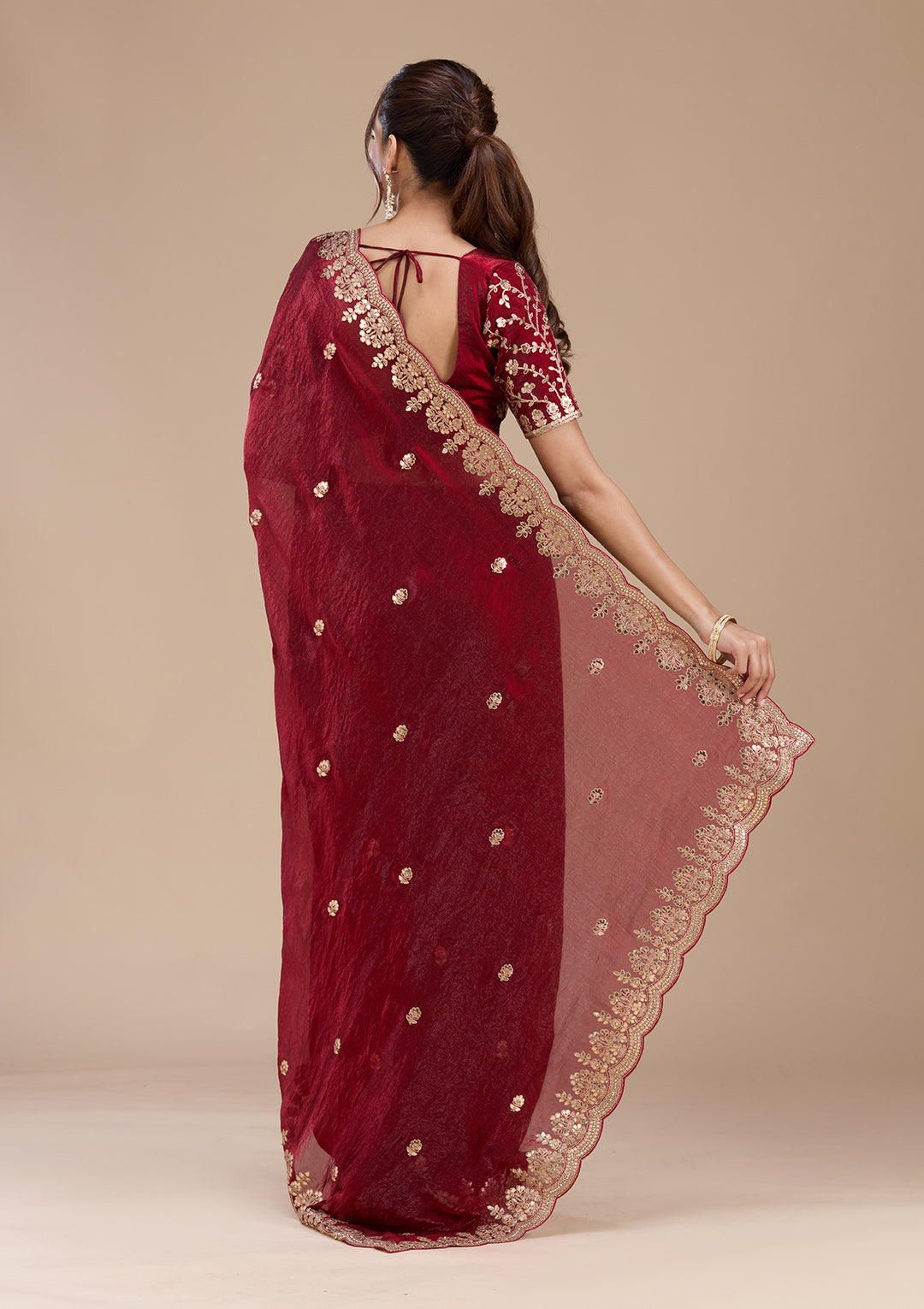Maroon Gotapatti Tissue Saree