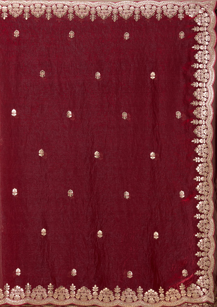 Maroon Gotapatti Tissue Saree