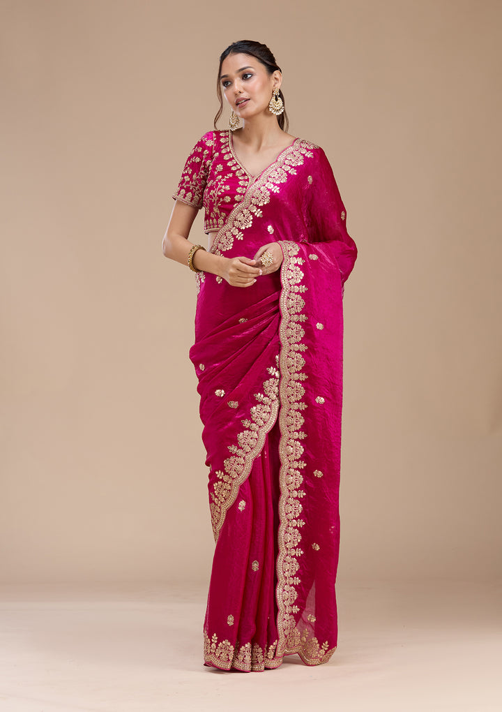 Rani Pink Gotapatti Tissue Saree