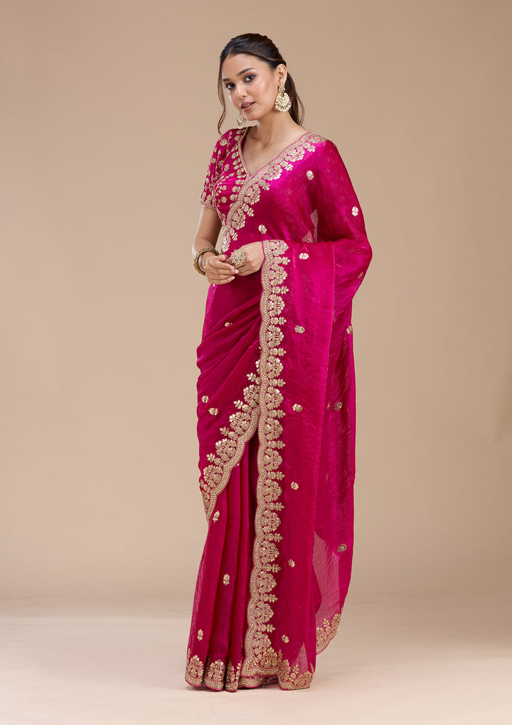 Rani Pink Gotapatti Tissue Saree