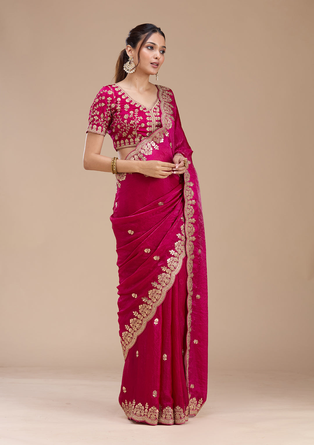 Rani Pink Gotapatti Tissue Saree
