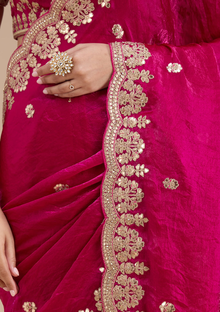 Rani Pink Gotapatti Tissue Saree