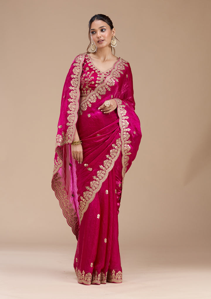 Rani Pink Gotapatti Tissue Saree