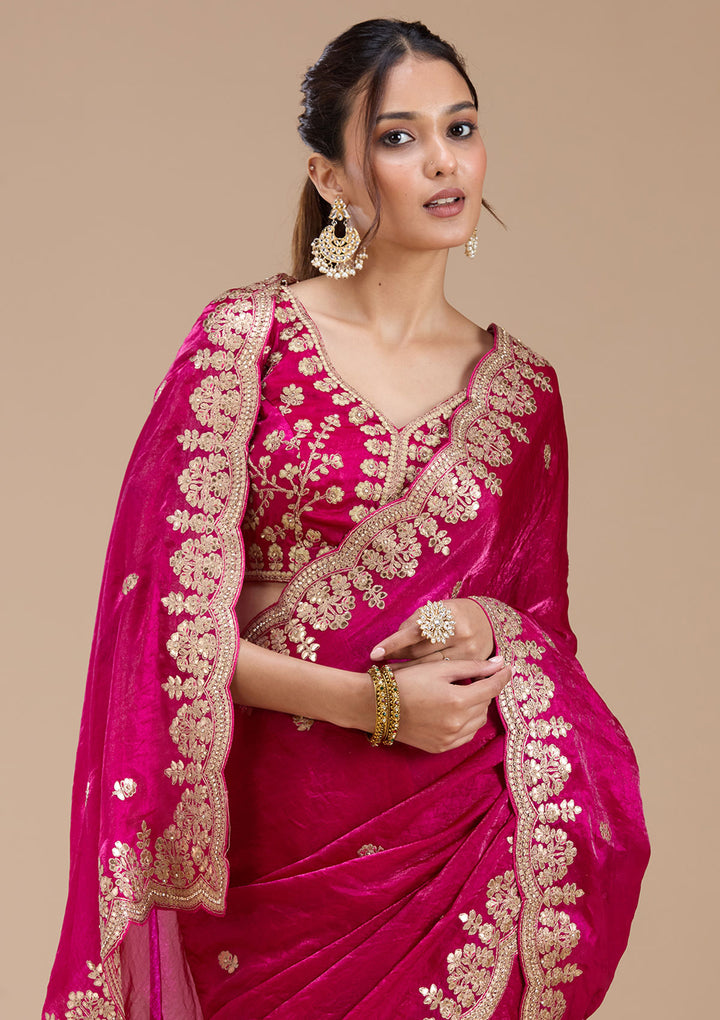Rani Pink Gotapatti Tissue Saree