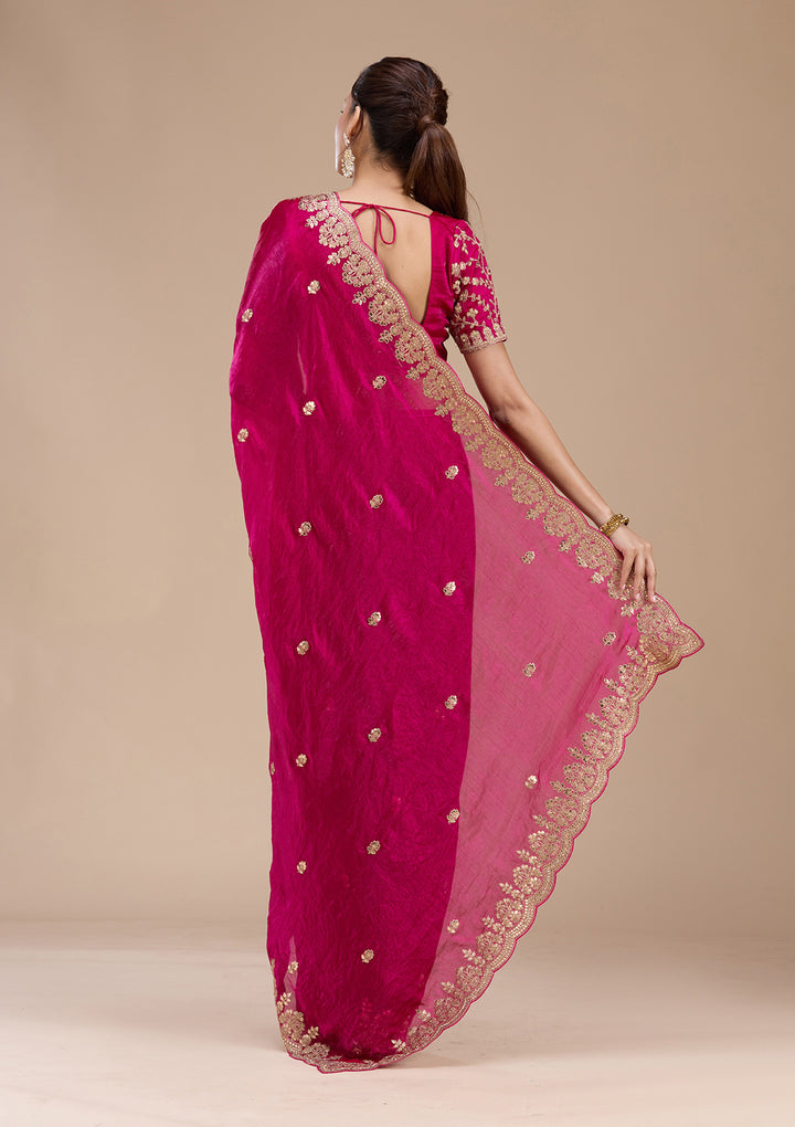 Rani Pink Gotapatti Tissue Saree