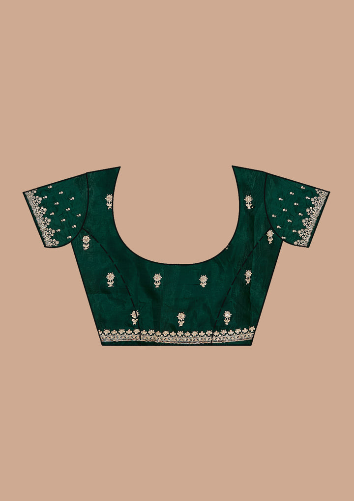 Bottle Green Cording Tissue Saree