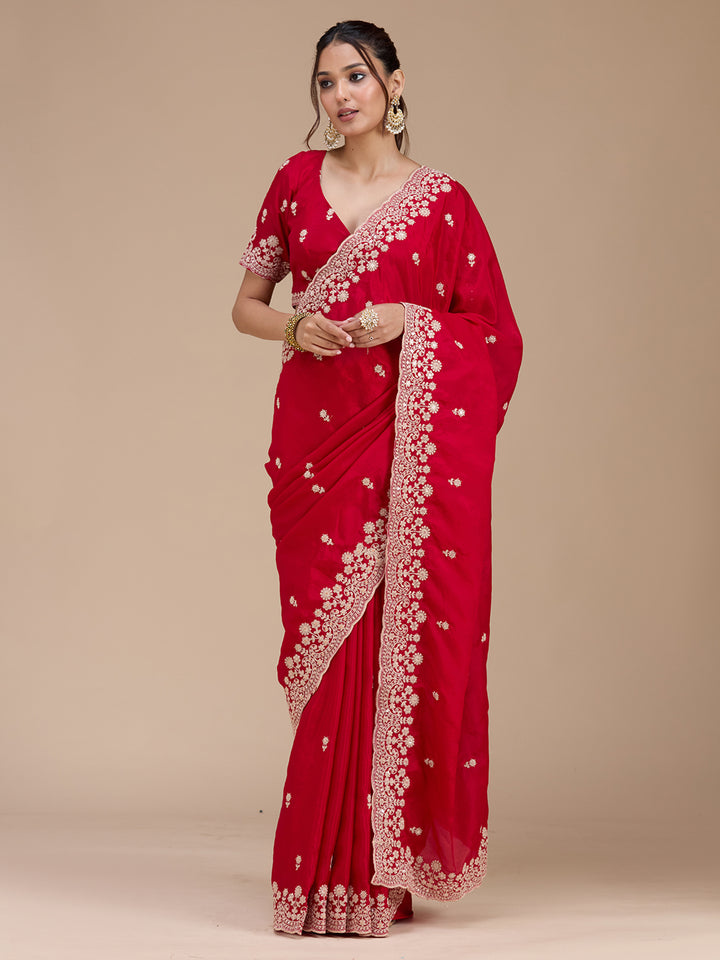 Red Cording Tissue Saree