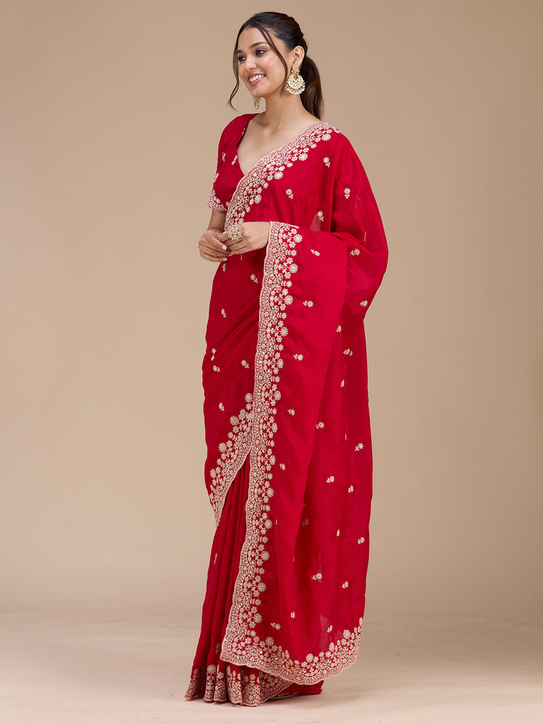 Red Cording Tissue Saree