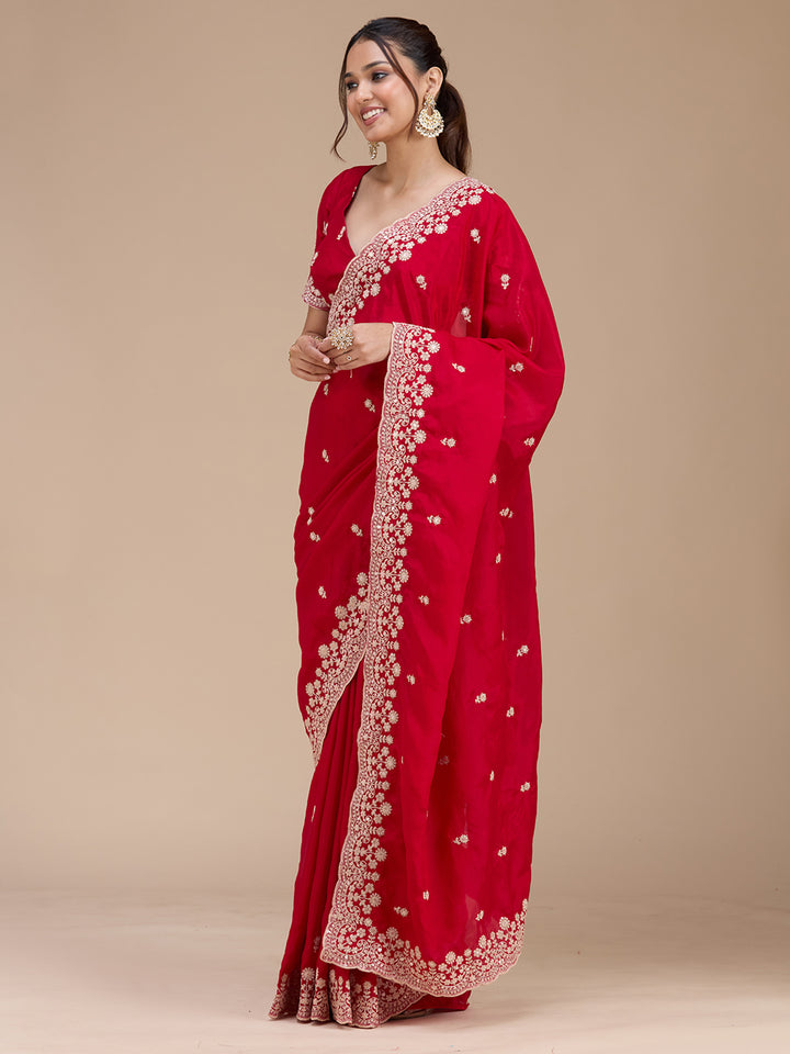 Red Cording Tissue Saree