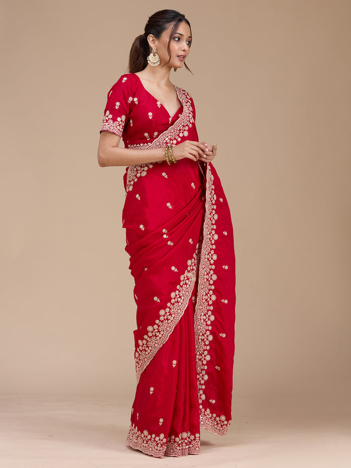 Red Cording Tissue Saree