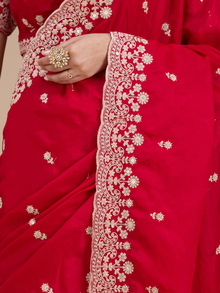 Red Cording Tissue Saree