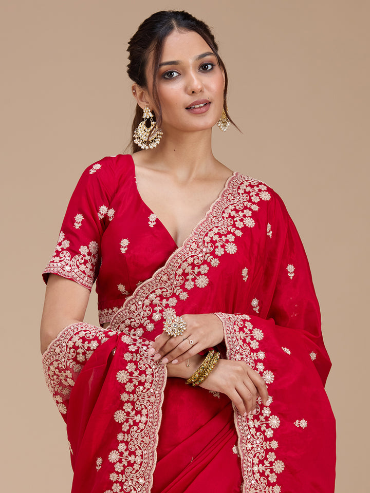 Red Cording Tissue Saree