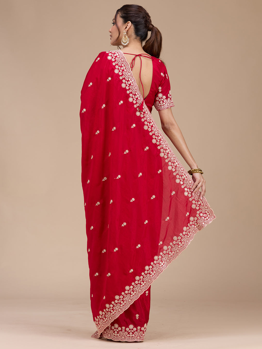 Red Cording Tissue Saree