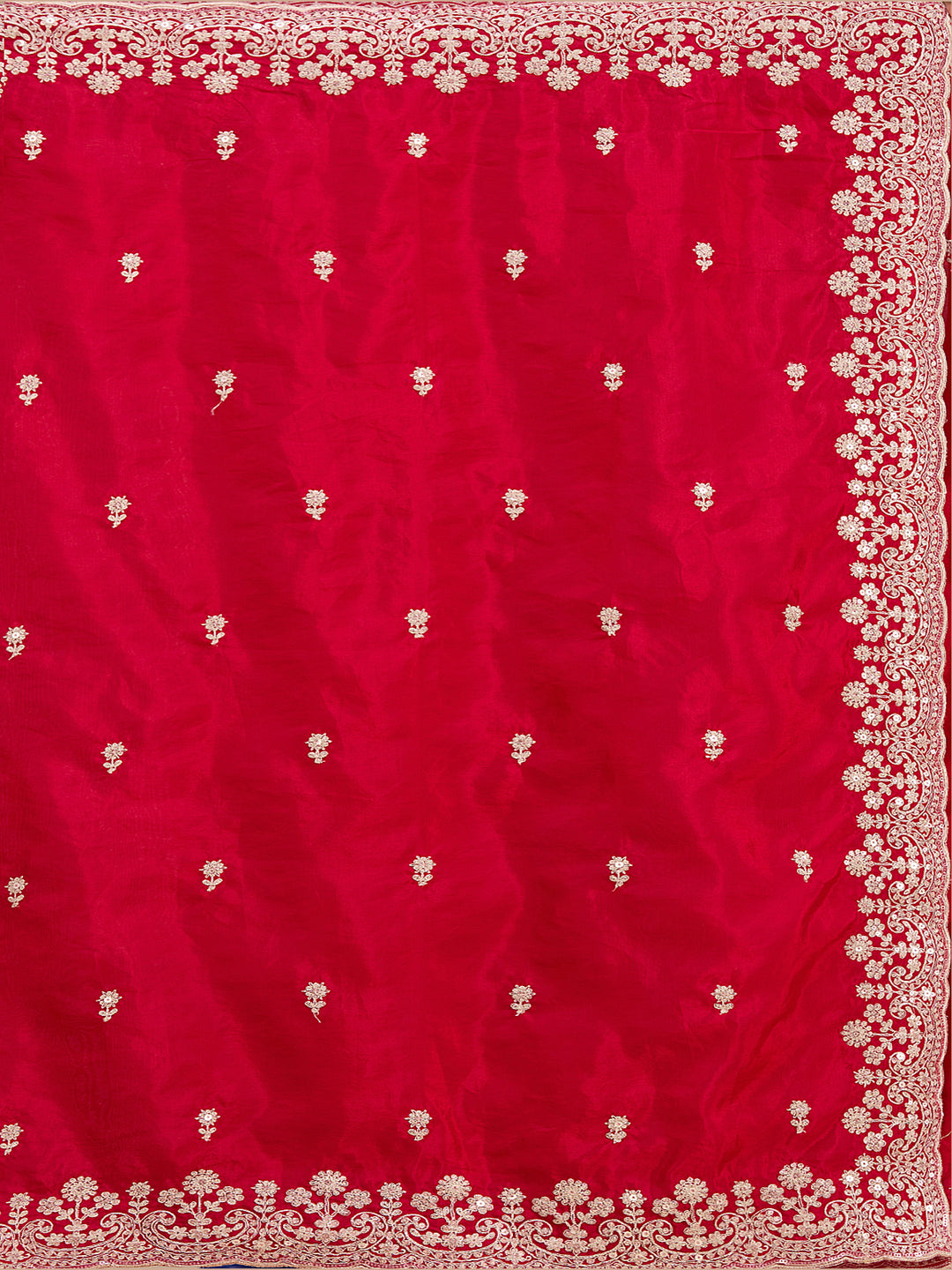 Red Cording Tissue Saree