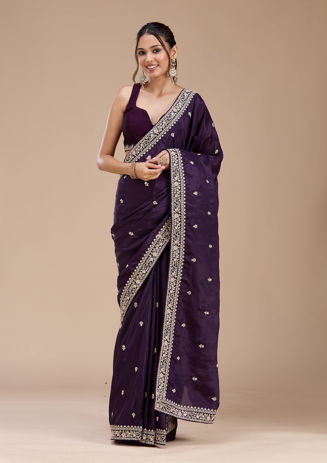 Purple Cording Satin Saree