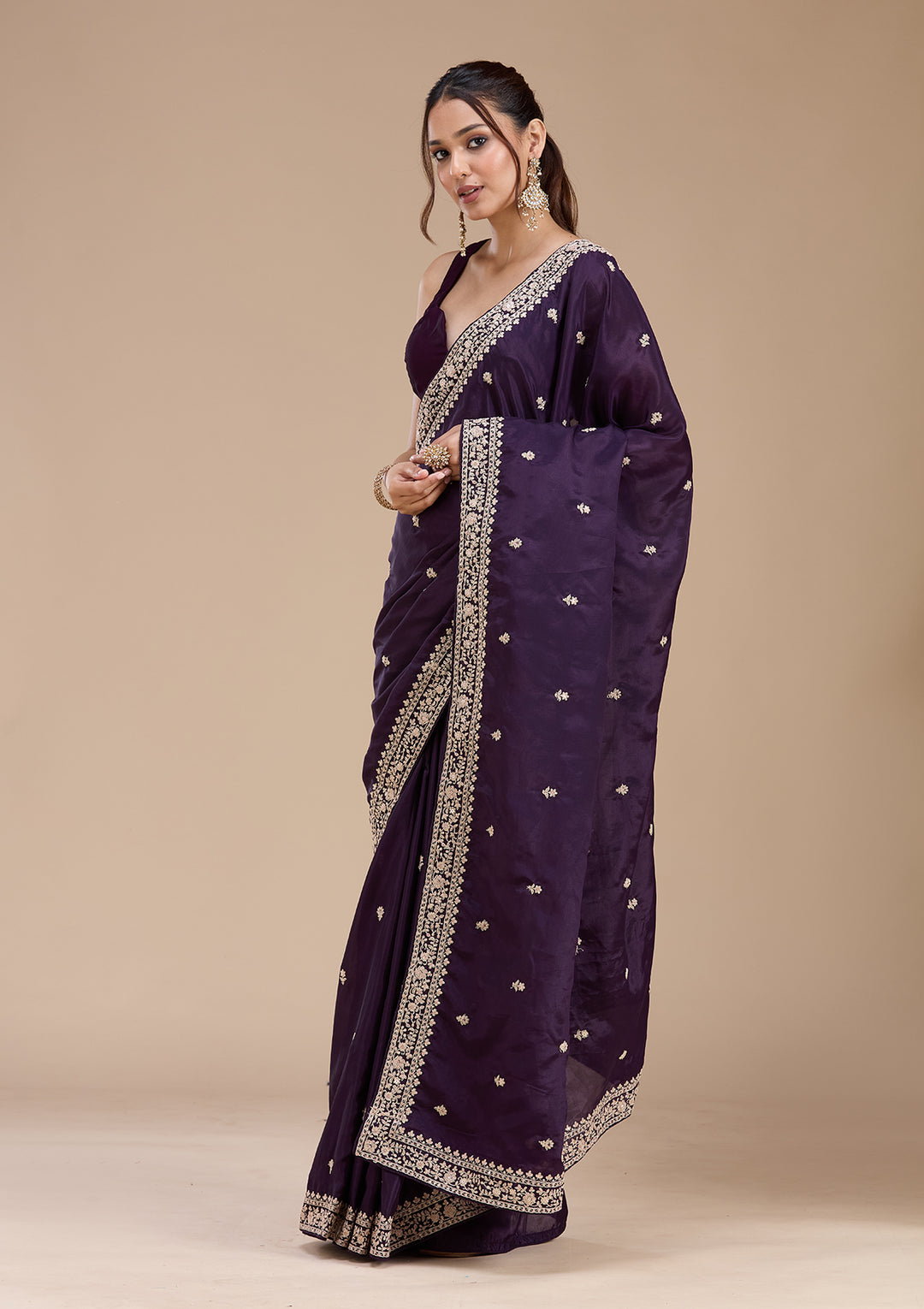 Purple Cording Satin Saree