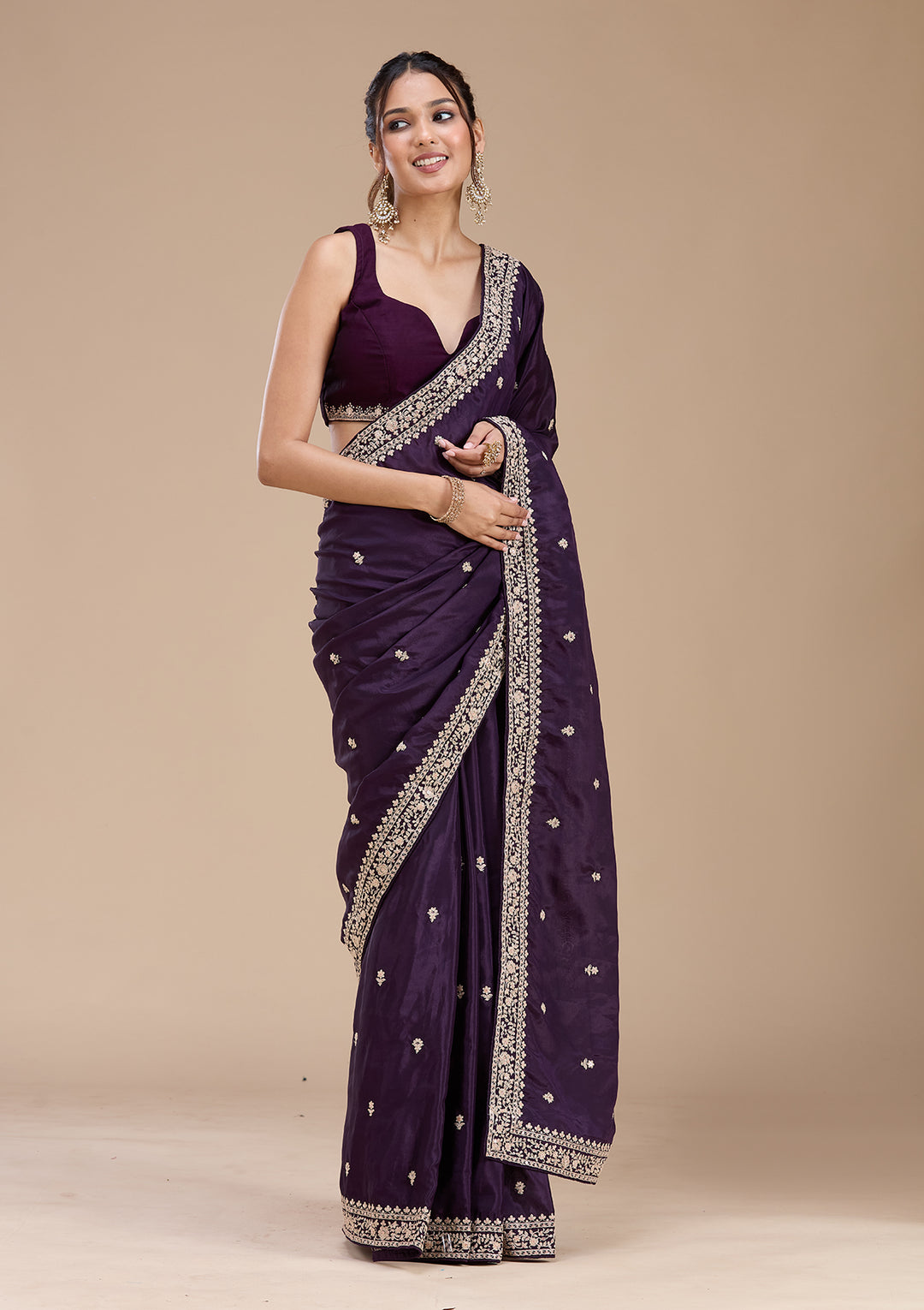 Purple Cording Satin Saree