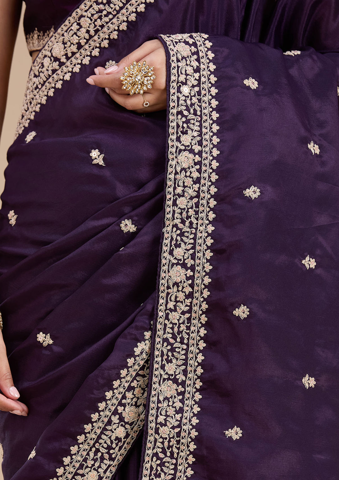 Purple Cording Satin Saree