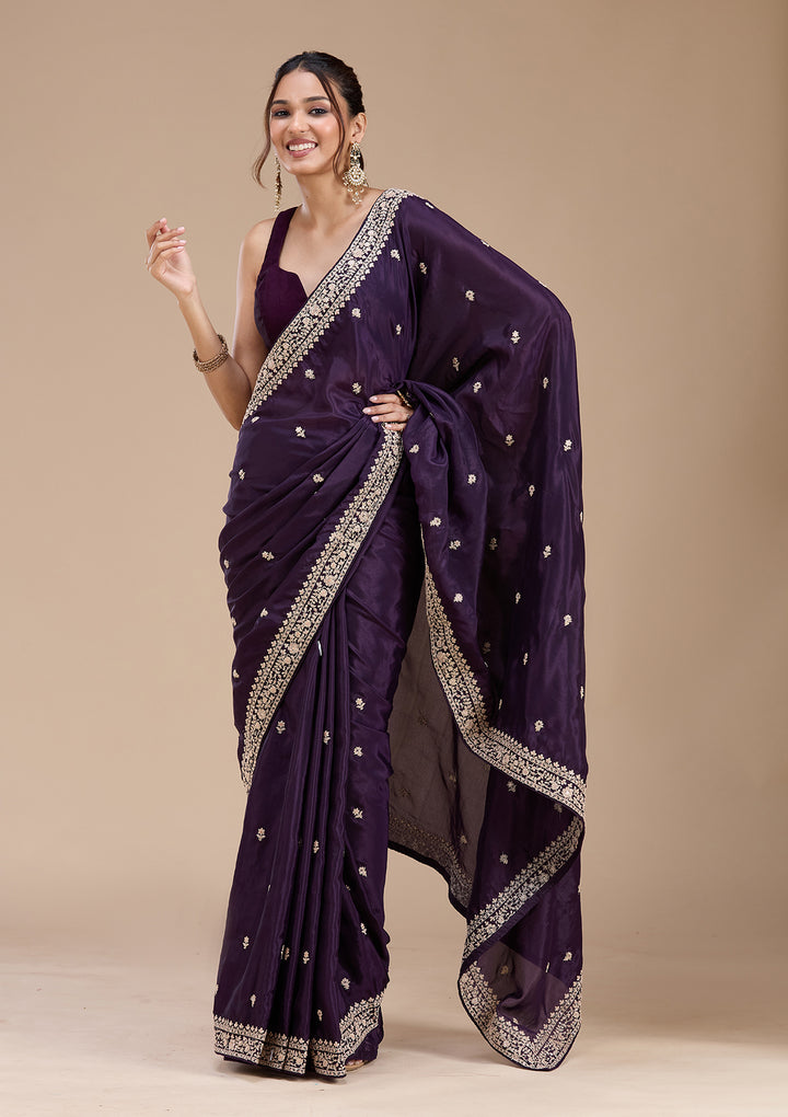 Purple Cording Satin Saree