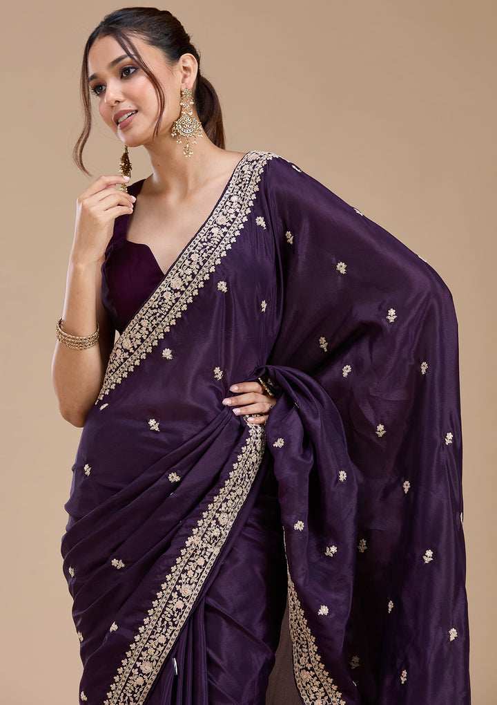 Purple Cording Satin Saree